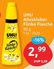 Alleskleber Flinke Flasche von UHU für 2,99 € bei budni im Angebot Alleskleber Flinke Flasche von UHU im aktuellen budni Prospekt