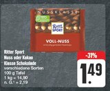 Aktuelles Nuss oder Kakao Klasse Schokolade Angebot bei nah und gut in Würzburg ab 1,49 €