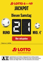 LOTTO Baden-Württemberg Prospekt für Stuttgart mit 1 Seiten LOTTO Baden-Württemberg Prospekt für Stuttgart: "JACKPOT Diesen Samstag rund 21 Mio. €", 1 Seiten, 17.09.2020 - 19.09.2020