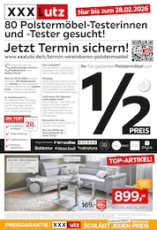 Möbel & Einrichtung Prospekt von XXXLutz Möbelhäuser Bottrop XXXLutz Möbelhäuser Prospekt: "80 Polstermöbel-Testerinnen und -Tester gesucht!", 18 Seiten, 16.02.2026 - 22.02.2026