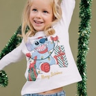 T-shirt Noël col rond coton Stitch ivoire fille - STITCH en promo chez La Halle Brest à 7,69 €