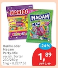 Party-Mix von Haribo oder Maoam im aktuellen budni Prospekt