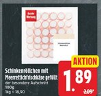 Schinkenröllchen mit Meerrettichfrischkäse gefüllt für 1,89 € bei EDEKA im Angebot Schinkenröllchen mit Meerrettichfrischkäse gefüllt im aktuellen EDEKA Prospekt