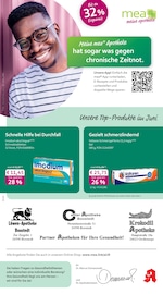 mea - meine apotheke Apotheken Prospekt der aktuellen Woche mit 4 Seiten, gültig von 01.06.2026 bis 30.06.2026, in Boostedt und Umgebung Aktueller mea - meine apotheke Apotheken Prospekt in Boostedt und Umgebung, "Unsere Juni-Angebote" mit 4 Seiten, 01.06.2026 - 30.06.2026