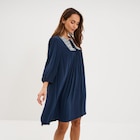Robe fluide brodée manches 3/4 bleu marine femme à 20,99 € dans le catalogue La Halle