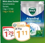 ohne Zucker im Angebot bei GLOBUS in Neunkirchen ohne Zucker Angebote von Wick bei GLOBUS Neunkirchen für 1,11 €