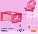 Chaise et berceau de poupée en promo chez Action Tours à 15,95 €