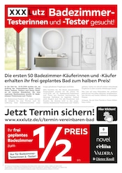 Aktueller XXXLutz Möbelhäuser Möbel & Einrichtung Prospekt in Basedow und Umgebung, "Badezimmer-Testerinnen und -Tester gesucht!" mit 12 Seiten, 27.04.2026 - 10.05.2026
