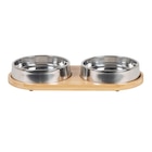 Gamelles pour chien et chat en inox (x2) et support en bambou dans le catalogue Maisons du Monde