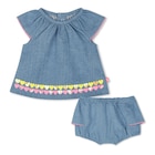 Ensemble Blouse + bloomer en denim - Billiblush en promo chez Aubert Ensemble Blouse + bloomer en denim - Billiblush dans le catalogue Aubert