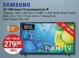 32" FHD Smart TV GU32F6009FUXZG im V-Markt Prospekt 32" FHD Smart TV GU32F6009FUXZG von Samsung im aktuellen V-Markt Prospekt für 279,00 €