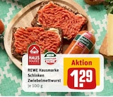 Schinken Zwiebelmettwurst im Angebot bei REWE in Kleve Schinken Zwiebelmettwurst Angebote von REWE Hausmarke bei REWE Kleve für 1,29 €