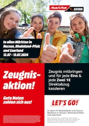 MediaMarkt Saturn Prospekt für Hofgeismar: "Zeugnisaktion! Gute Noten zahlen sich aus!", 1 Seite, 12.07.2024 - 13.07.2024