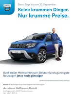 Dacia Prospekt für Mainz mit 4 Seiten Dacia Prospekt für Mainz: "Keine krummen Dinger. Nur krumme Preise.", 4 Seiten, 07.09.2020 - 30.09.2020