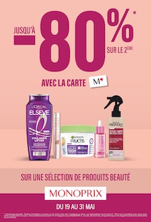 Catalogue Monoprix de la semaine 21, "JUSQU'À -80% SUR LE 2ÈME AVEC LA CARTE M'", page 1, 19/05/2026 - 31/05/2026 Prospectus Monoprix en cours, "JUSQU'À -80% SUR LE 2ÈME AVEC LA CARTE M'", page 1 sur 75