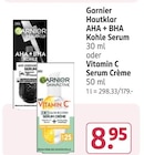 Hautklar AHA + BHA Kohle Serum oder Vitamin C Serum Crème von Garnier im aktuellen Rossmann Prospekt