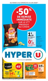 Catalogue Hyper U, 02/06/2026 - 14/06/2026, -50% DE REMISE IMMÉDIATE SUR LE 2ÈME PRODUIT AU CHOIX, 44 pages Prospectus Hyper U en cours, "-50% DE REMISE IMMÉDIATE SUR LE 2ÈME PRODUIT AU CHOIX", 44 pages