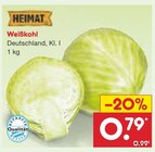 Kohl im Netto Marken-Discount Prospekt Weißkohl von HEIMAT im aktuellen Netto Marken-Discount Prospekt für 0,79 €