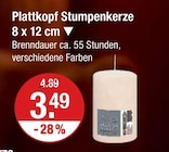 Stumpenkerzen im V-Markt Prospekt Plattkopf Stumpenkerze im aktuellen V-Markt Prospekt für 3,49 €