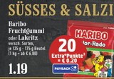 Aktuelle Haribo Angebote bei EDEKA in Bergisch Gladbach Aktuelles Fruchtgummi oder 20 Extra°Punkte = € 0.20 Angebot bei EDEKA in Bergisch Gladbach ab 1,19 €