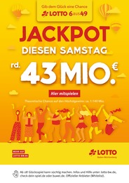 Aktueller Lotto Baden-Württemberg Supermärkte Prospekt für Karlsruhe 21.09.2023 - 23.09.2023 Lotto Baden-Württemberg Prospekt für Karlsruhe mit 1 Seite