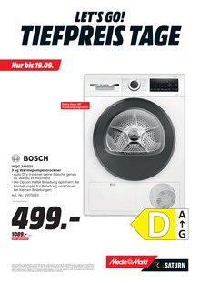 Wäschetrockner im aktuellen MediaMarkt Saturn Prospekt (Bochum) Wäschetrockner im MediaMarkt Saturn Prospekt "LET'S GO! TIEFPREISTAGE" mit 17 Seiten (Bochum)