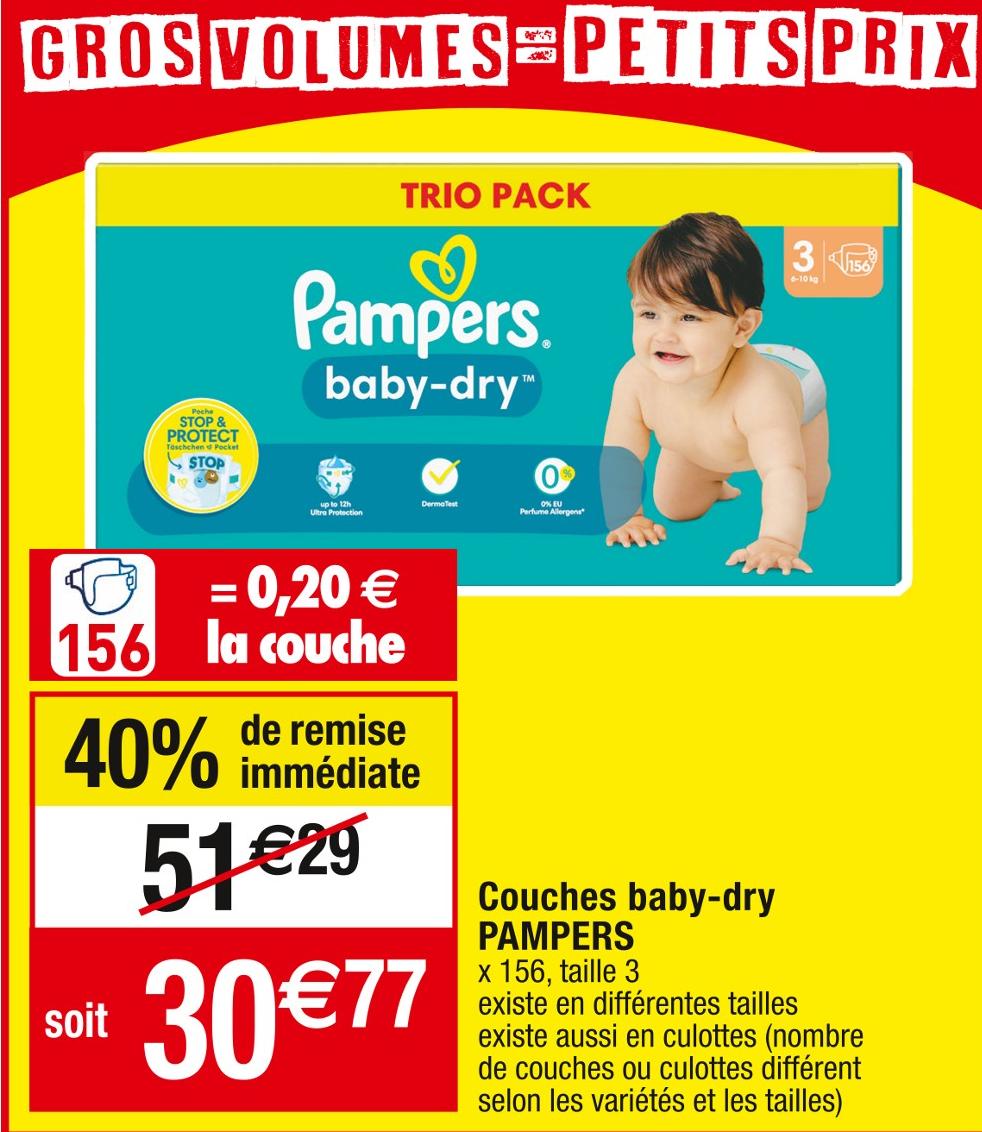 Promo Couches bébé PAMPERS Harmonie Taille 4 (9-14 kg) x 80 chez  Hypermarché Casino