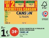 Lot de 2 pochettes de 12 feuilles de papier à dessin blanc - Canson - E.Leclerc Lot de 2 pochettes de 12 feuilles de papier à dessin blanc - Canson à 1,97 € dans le catalogue E.Leclerc