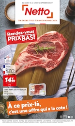 Prospectus Netto à Argentan, "Rendez-vous PRIX BAS !", 12 pages, 10/09/2024 - 16/09/2024