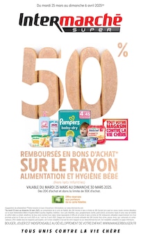 Prospectus Intermarché de la semaine "50% REMBOURSÉS EN BONS D'ACHAT SUR LE RAYON ALIMENTATION ET HYGIÈNE BÉBÉ" avec 1 pages, valide du 25/03/2025 au 06/04/2025 pour Lambesc et alentours