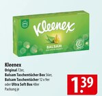 Aktuelles Kleenex Original, Balsam Taschentücher Box, Balsam Taschentücher oder Ultra Soft Box Angebot bei famila Nordost in Kiel ab 1,39 €