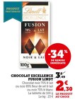 Excellence Fusion Noir & Lait - Lindt en promo chez U Express Échirolles à 2,30 €