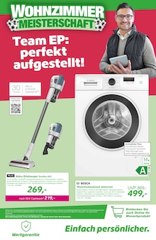 Waschmaschine im EP: Prospekt "WOHNZIMMER MEISTERSCHAFT - wir laufen uns schon warm!" mit 12 Seiten (Ratingen)