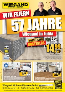 wohnen & sparen Wiegand Fulda Prospekt der aktuellen Woche, gültig von 01.11.2025 bis 29.11.2025 Aktueller wohnen & sparen Wiegand Fulda Prospekt "WIR FEIERN 57 JAHRE WIEGAND IN FULDA!" mit 16 Seiten
