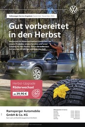 Aktueller Volkswagen Werkstatt & Auto Prospekt in Holzmaden und Umgebung, "Mit frischen Reifen durch den Herbst" mit 1 Seite, 01.09.2024 - 30.11.2024