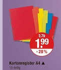 Kartonregister A4 für 1,99 € bei V-Markt im Angebot Kartonregister A4 im aktuellen V-Markt Prospekt