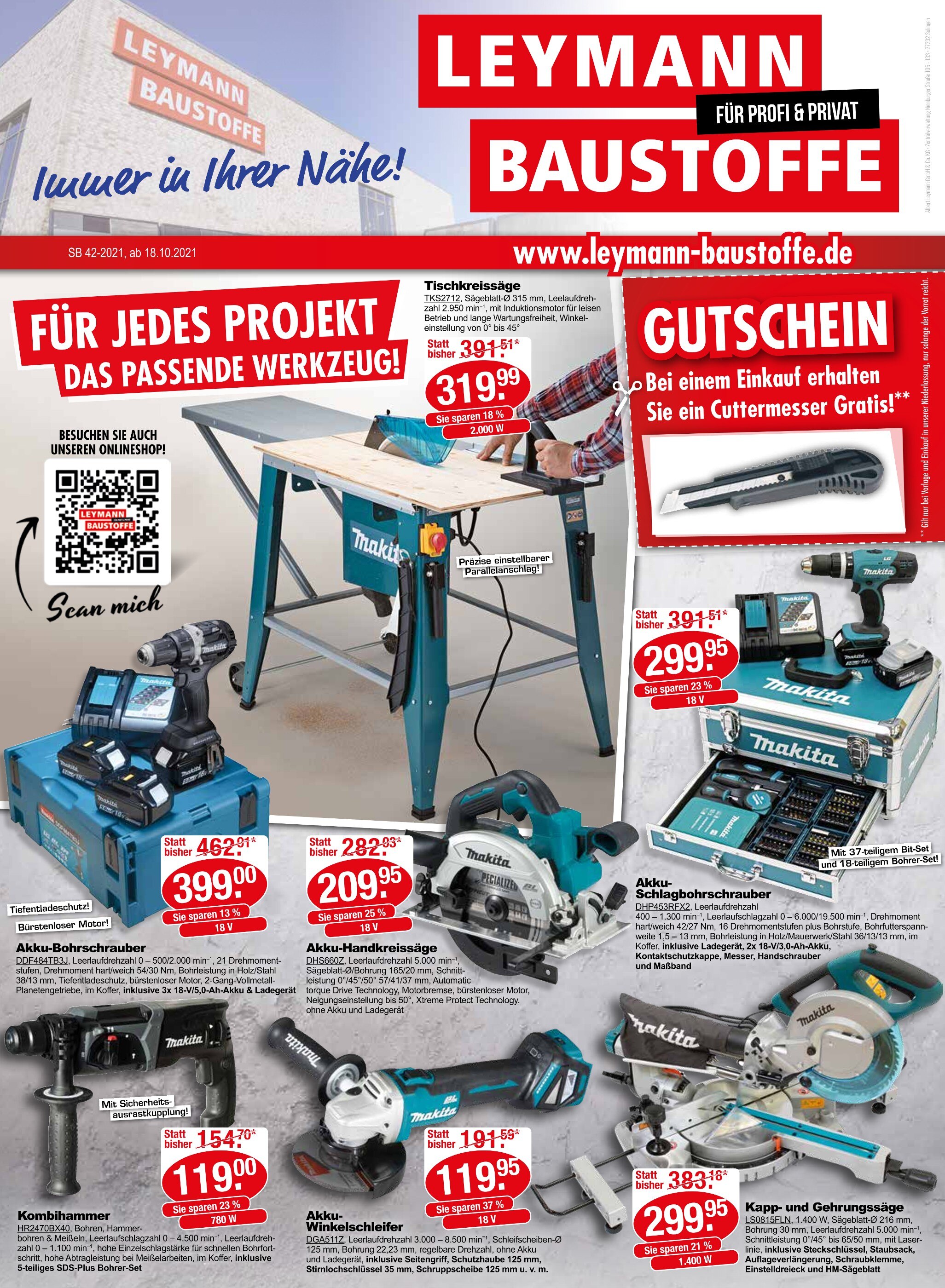 Leymann Baustoffe Prospekt für Fürstenwalde mit 4 Seiten Leymann Baustoffe Prospekt für Fürstenwalde: "FÜR JEDES PROJEKT DAS PASSENDE WERKZEUG!", 4 Seiten, 18.10.2021 - 24.10.2021