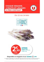 Catalogue Supermarchés Hyper U en cours à Montjouvent et alentours, "CHAQUE SEMAINE, 4 FRUITS ET LÉGUMES À PRIX COÛTANT", 1 page, 22/05/2025 - 24/05/2025