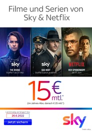 Sky Prospekt für Heidenheim mit 1 Seite Sky Prospekt für Heidenheim: "Filme und Serien von Sky & Netflix", 1 Seite, 01.06.2022 - 26.06.2022
