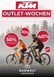 Fahrrad im Radwelt Coesfeld Prospekt in Gladbeck Aktueller Radwelt Coesfeld Prospekt mit Fahrrad, "KTM OUTLET-WOCHEN", Seite 1