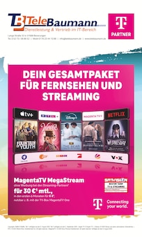 Telebaumann Prospekt DEIN GESAMTPAKET FÜR FERNSEHEN UND STREAMING mit 8 Seiten