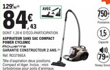 Aspirateur Sans Sac Compact Power Cyclonic - Rowenta en promo chez E.Leclerc Dunkerque à 84,43 €