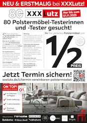 XXXLutz Möbelhäuser Möbel & Einrichtung Prospekt der aktuellen Woche mit 24 Seiten, gültig von 27.10.2025 bis 09.11.2025, in Vilshofen und Umgebung Aktueller XXXLutz Möbelhäuser Möbel & Einrichtung Prospekt in Vilshofen und Umgebung, "80 Polstermöbel-Testerinnen und -Tester gesucht!" mit 24 Seiten, 27.10.2025 - 09.11.2025