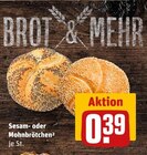 Sesam- oder Mohnbrötchen im Angebot bei REWE in Fürth Sesam- oder Mohnbrötchen Angebote bei REWE Fürth für 0,39 €