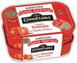 Sardines sans arêtes à l'huile d'olive vierge extra à la sauce tomate - CONNETABLE - Intermarché à Boulogne-Billancourt Sardines sans arêtes à l'huile d'olive vierge extra à la sauce tomate - CONNETABLE en promo chez Intermarché Boulogne-Billancourt à 2,19 €