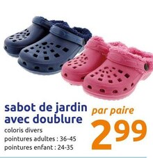 sabot de jardin avec doublure - Action à Aulnay-sous-Bois sabot de jardin avec doublure en promo chez Action Aulnay-sous-Bois à 2,99 €