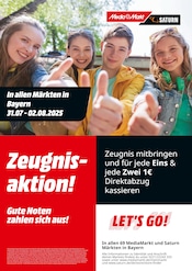 Aktueller MediaMarkt Saturn Elektromärkte Prospekt in Marktredwitz und Umgebung, "Zeugnisaktion! Gute Noten zahlen sich aus!" mit 1 Seite, 31.07.2025 - 02.08.2025