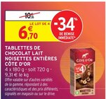 Tablettes de chocolat lait noisettes entières - Côte d'Or en promo chez Intermarché Gap à 6,70 €