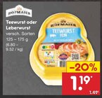 Teewurst oder Leberwurst Angebote von Rügenwalder Mühle bei Netto Marken-Discount Saarbrücken für 1,19 €