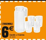Carafe + 4 verres en verre en promo chez Cora Soissons à 6,00 €